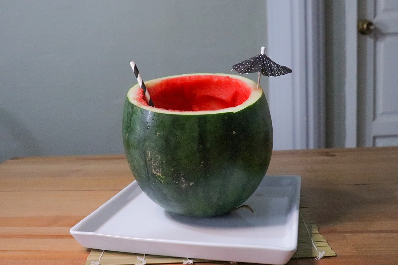 A watermelon cocktail displayed on the table.